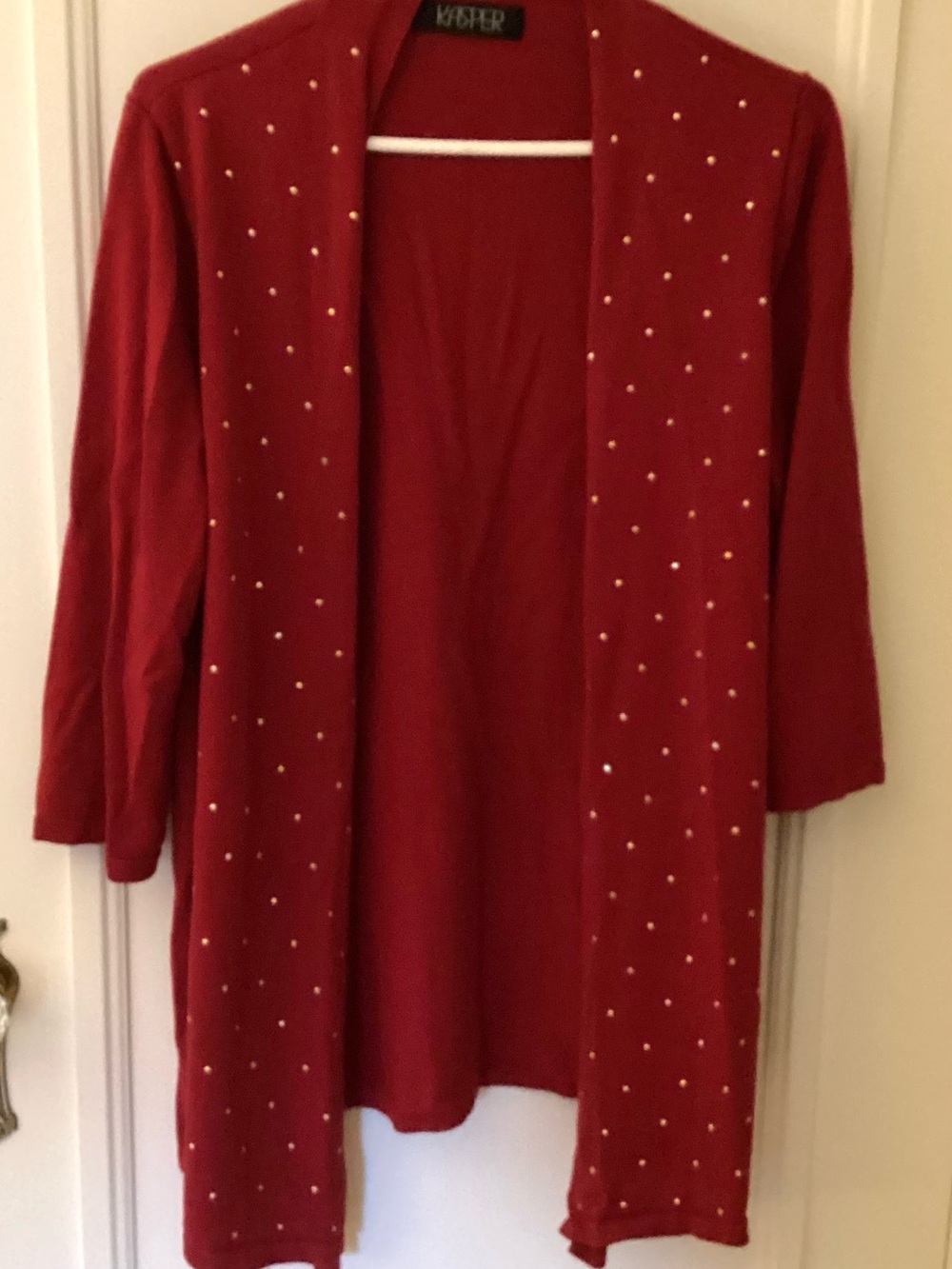 Kasper Red Embellished Open-Front Cardigan